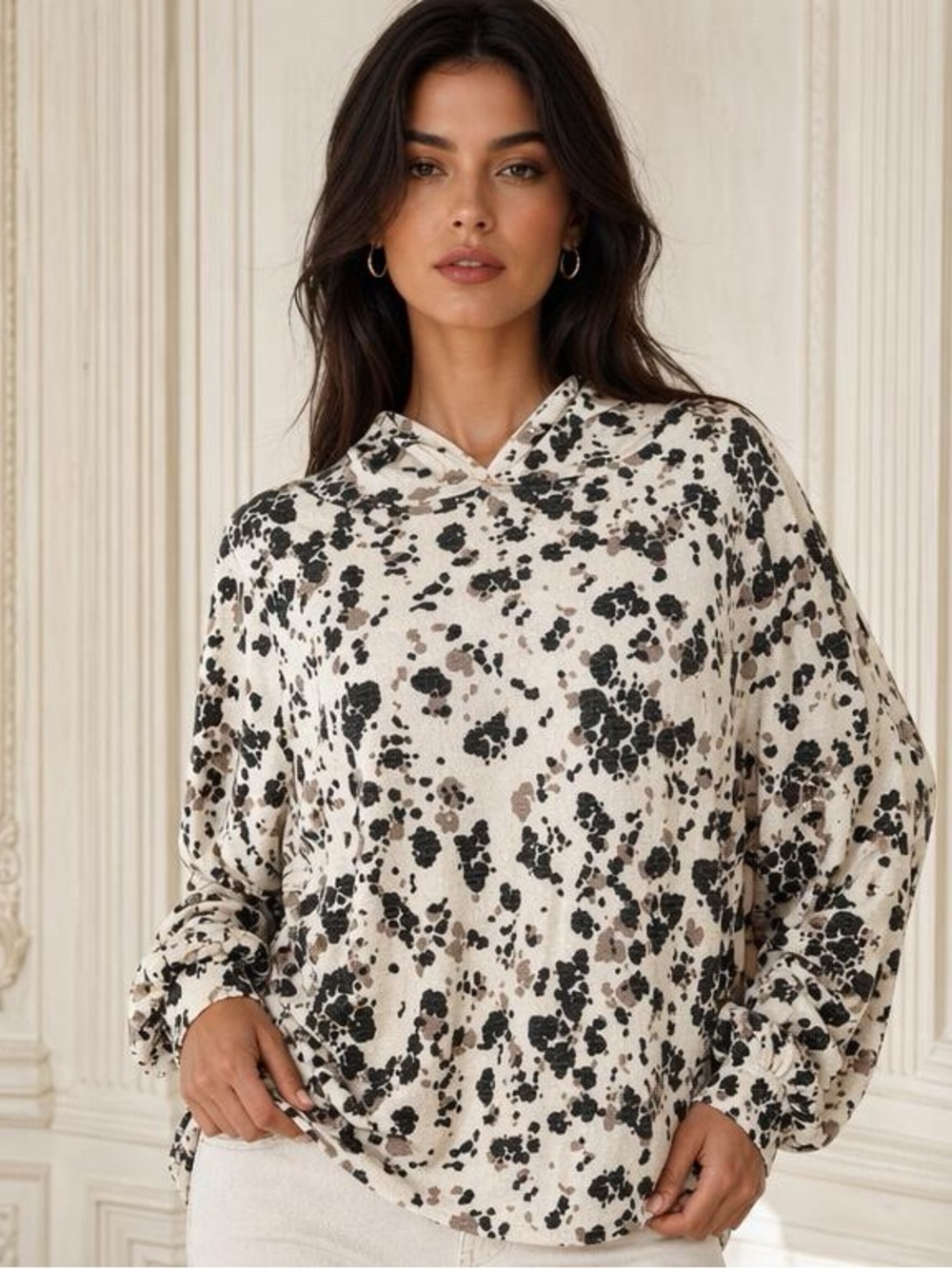 MTS Black and Cream Patterned Hoodie With Slit In The Back